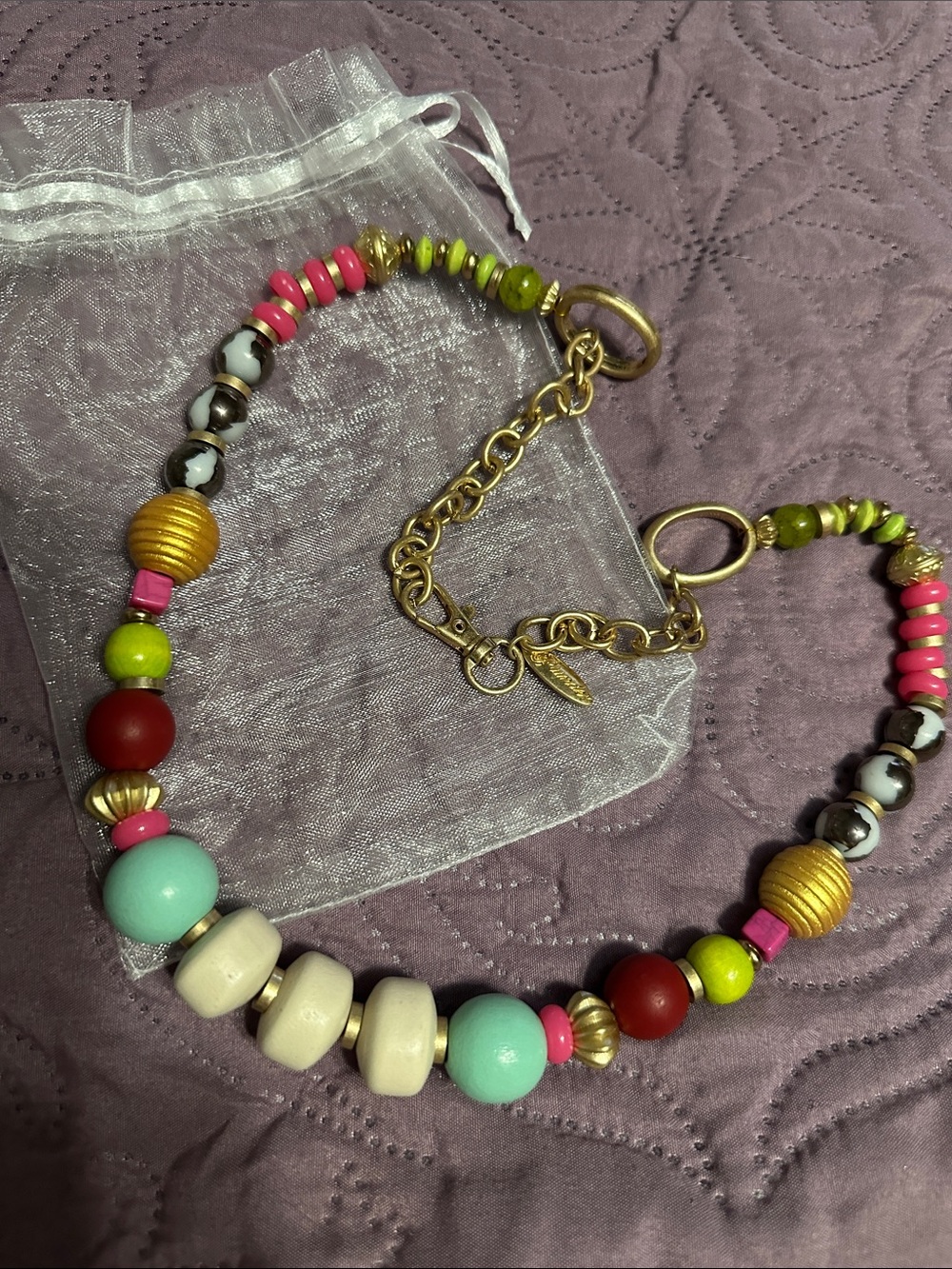 Plunder Multicolor Beaded Necklace - Mint, Pink, Red, Gold beautiful!